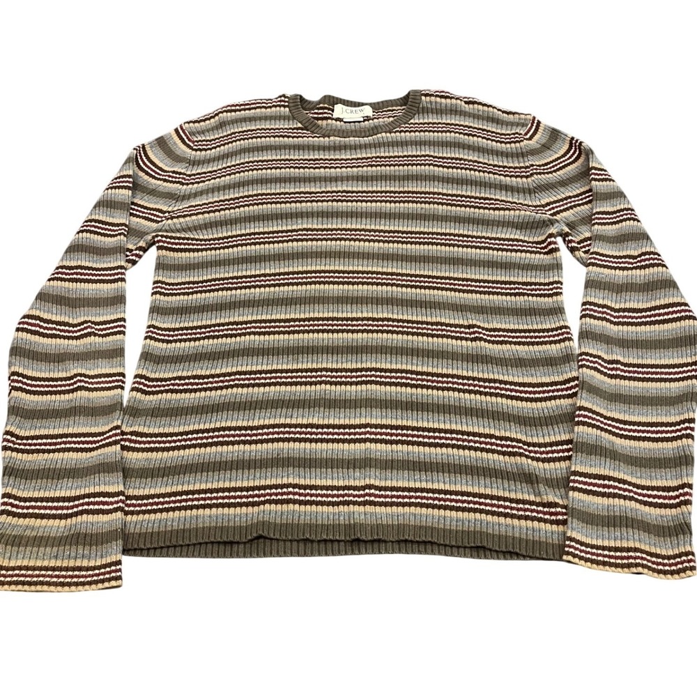J.Crew Sweater Mens L Striped Ribbed Knit Cotton Crewneck‎ Pullover Long Sleeve